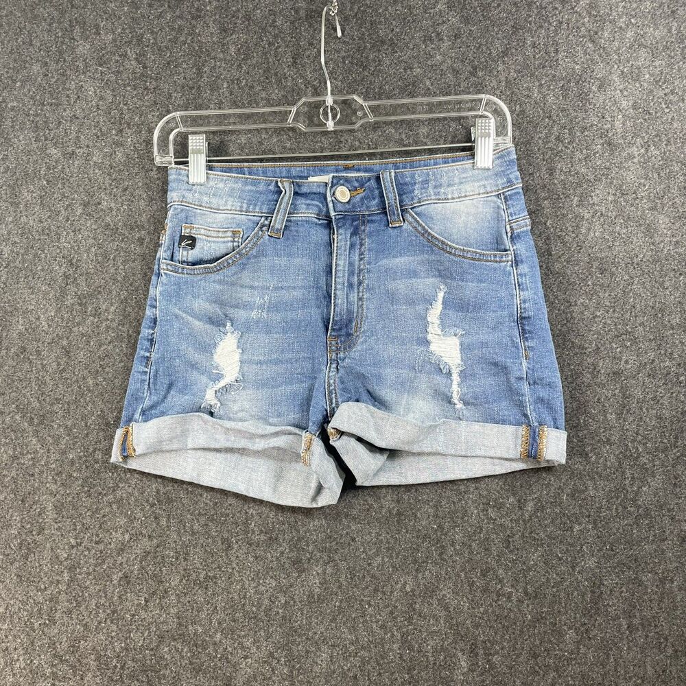 KanCan Shorts Women's 25 Blue Denim Stretch Mid Rise Cuffed Casual